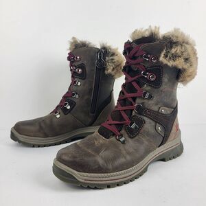 Santana Canada Milly Boots Waterproof Leather Faux fur Brown Size 6